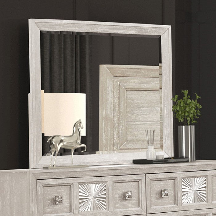 FM7368GY-4PC 4 pc Argenthart light gray finish wood decorative sunburst headboard queen bedroom set