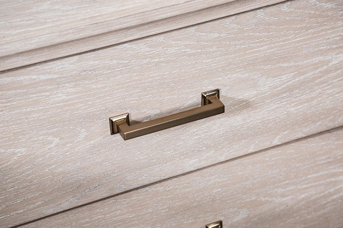 FM7369AK-D Sandnes light oak finish wood curved panel fronts design 7 drawer dresser