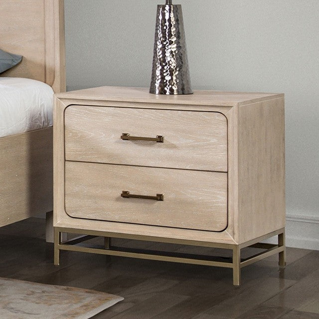 FM7369AK-N Sandnes light oak finish wood curved panel fronts design 2 drawer nightstand