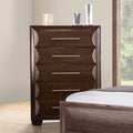 FM7399ES-C Chemnitz espresso brown finish wood horizontal round fronts 5 drawer tall chest