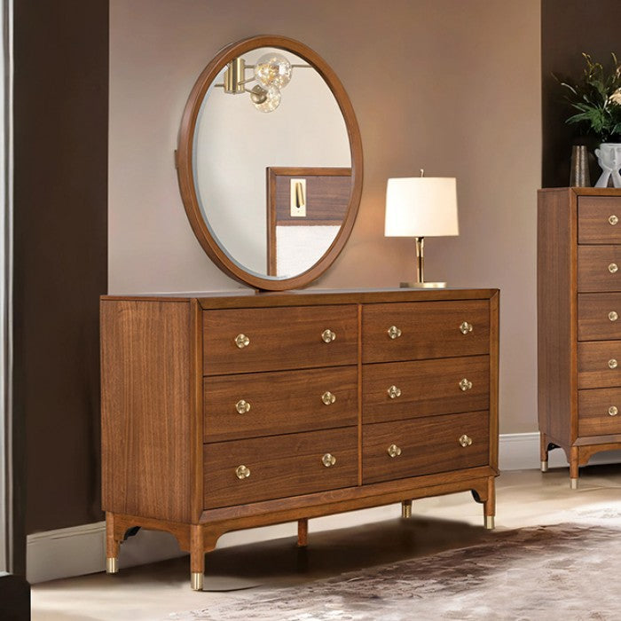 FM74000WN-4PC 4 pc Hepburne walnut finish wood mid century modern queen bedroom set built in lighting
