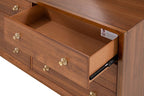 FM74000WN-4PC 4 pc Hepburne walnut finish wood mid century modern queen bedroom set built in lighting