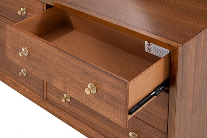 FM74000WN-4PC 4 pc Hepburne walnut finish wood mid century modern queen bedroom set built in lighting