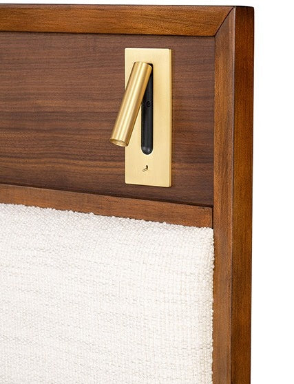 FM74000WN-ST-4PC 4 pc Hepburne walnut finish wood mid century modern queen bedroom set built in lighting footboard drawers