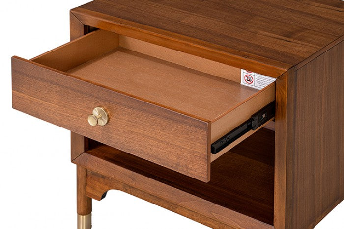 FM74000WN-4PC 4 pc Hepburne walnut finish wood mid century modern queen bedroom set built in lighting