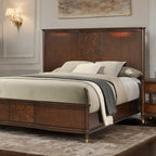 FM74001CH-ST-4PC 4 pc Westerham dark cherry finish wood mid century modern queen bedroom set gold capped legs reading lights