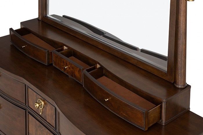 FM74001CH-ST-4PC 4 pc Westerham dark cherry finish wood mid century modern queen bedroom set gold capped legs reading lights