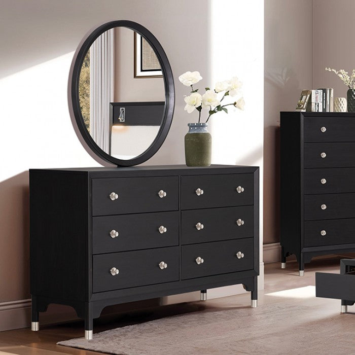 FM74002BK-ST-4PC 4 pc Torrance black finish wood mid century modern queen bedroom set built in lighting footboard drawers