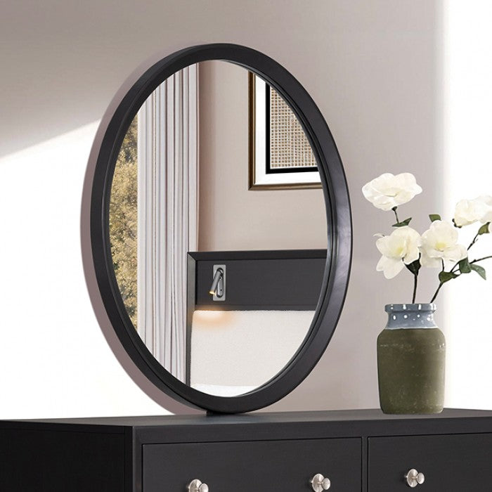 FM74002BK-ST-4PC 4 pc Torrance black finish wood mid century modern queen bedroom set built in lighting footboard drawers