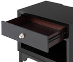 FM74002BK-ST-4PC 4 pc Torrance black finish wood mid century modern queen bedroom set built in lighting footboard drawers