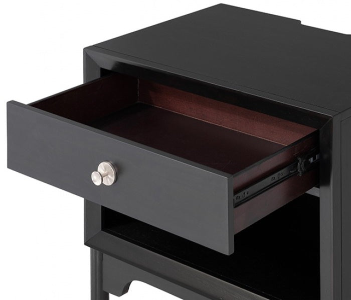 FM74002BK-ST-4PC 4 pc Torrance black finish wood mid century modern queen bedroom set built in lighting footboard drawers