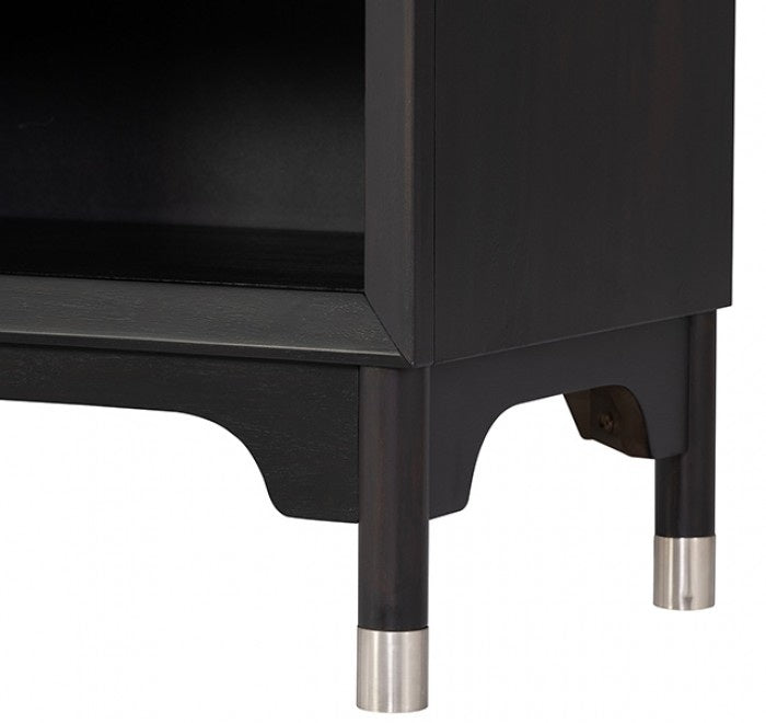 FM74002BK-ST-4PC 4 pc Torrance black finish wood mid century modern queen bedroom set built in lighting footboard drawers