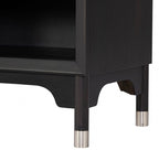 FM74002BK-ST-4PC 4 pc Torrance black finish wood mid century modern queen bedroom set built in lighting footboard drawers