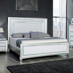 FM74006SV-4PC 4 pc Galea silver finish faux crystal accent with LED headboard queen bedroom set