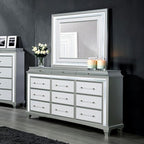 FM74006SV-4PC 4 pc Galea silver finish faux crystal accent with LED headboard queen bedroom set