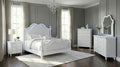 FM74007WH-4PC  4 pc Swindon pearl white finish wood padded LED headboard victorian style queen bed set
