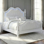 FM74007WH-4PC  4 pc Swindon pearl white finish wood padded LED headboard victorian style queen bed set