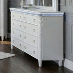 FM74007WH-4PC  4 pc Swindon pearl white finish wood padded LED headboard victorian style queen bed set