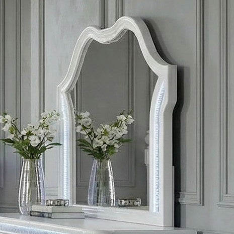 FM74007WH-4PC  4 pc Swindon pearl white finish wood padded LED headboard victorian style queen bed set