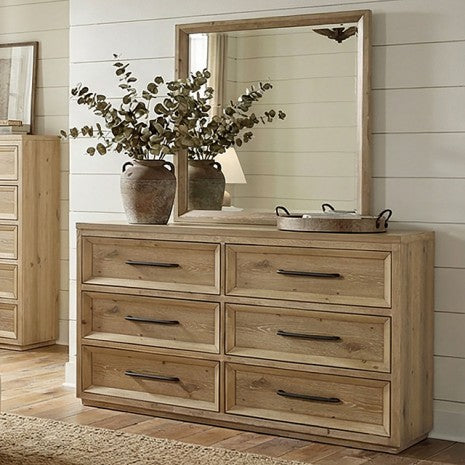 FM74008NT-4PC 4 pc Helios natural finish wood farmhouse modern fabric padded LED queen bedroom set