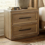 FM74008NT-4PC 4 pc Helios natural finish wood farmhouse modern fabric padded LED queen bedroom set