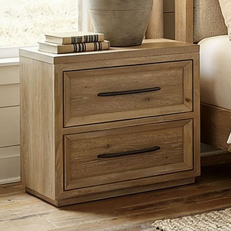 FM74008NT-4PC 4 pc Helios natural finish wood farmhouse modern fabric padded LED queen bedroom set