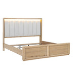 FM74008NT-4PC 4 pc Helios natural finish wood farmhouse modern fabric padded LED queen bedroom set