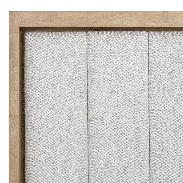 FM74008NT-4PC 4 pc Helios natural finish wood farmhouse modern fabric padded LED queen bedroom set