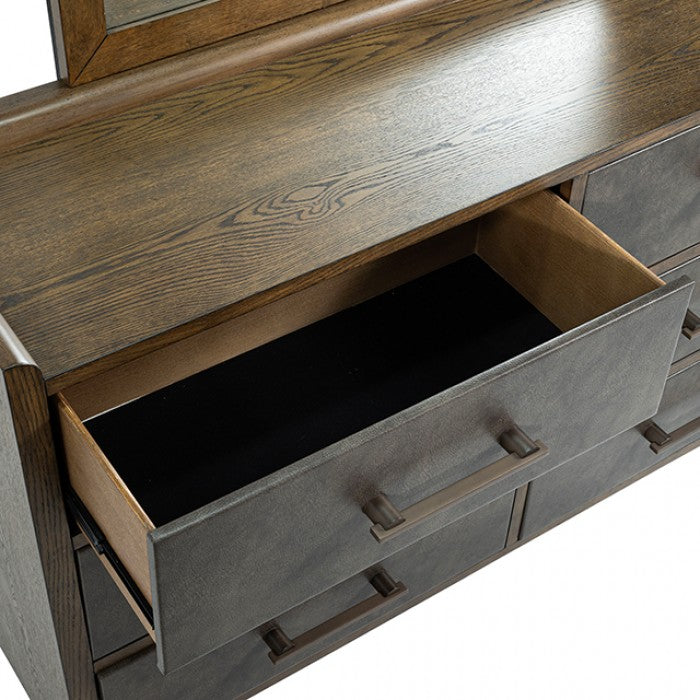 FM74009DW-4PC 4 pc Newent dark walnut finish wood mid century modern faux leather queen bedroom set