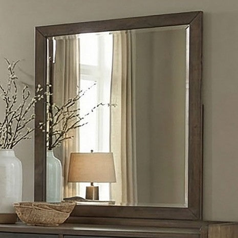 FM74009DW-4PC 4 pc Newent dark walnut finish wood mid century modern faux leather queen bedroom set