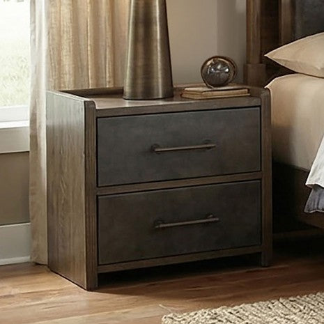 FM74009DW-4PC 4 pc Newent dark walnut finish wood mid century modern faux leather queen bedroom set