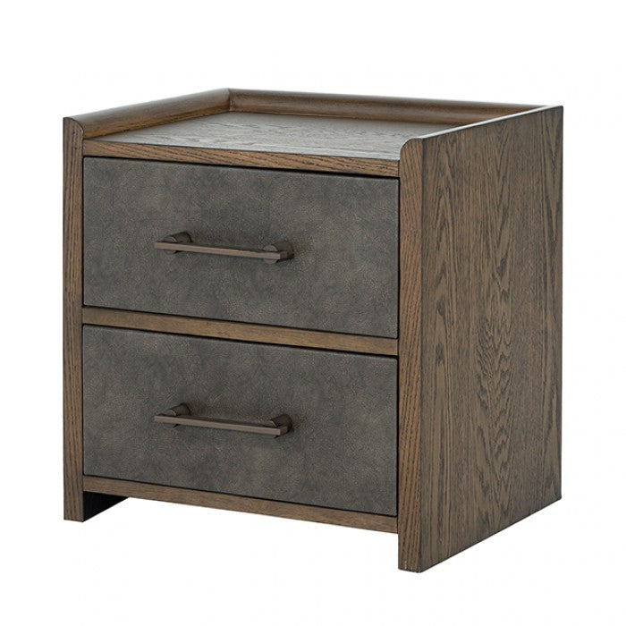 FM74009DW-4PC 4 pc Newent dark walnut finish wood mid century modern faux leather queen bedroom set