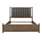 FM74009DW-4PC 4 pc Newent dark walnut finish wood mid century modern faux leather queen bedroom set