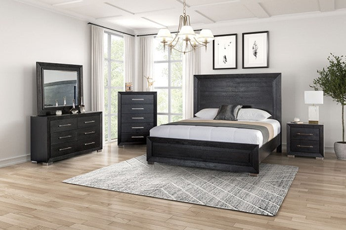 FM7415BK-4PC 4 pc Ashbourne black paneled finish wood LED headboard queen bedroom set
