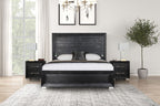 FM7415BK-4PC 4 pc Ashbourne black paneled finish wood LED headboard queen bedroom set