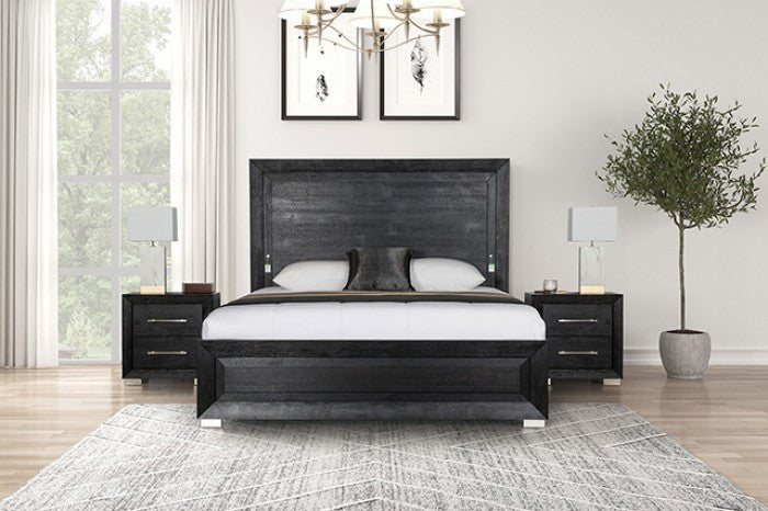 FM7415BK-4PC 4 pc Ashbourne black paneled finish wood LED headboard queen bedroom set