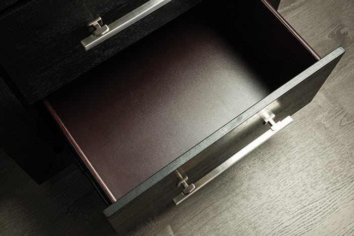 FM7415BK-4PC 4 pc Ashbourne black paneled finish wood LED headboard queen bedroom set