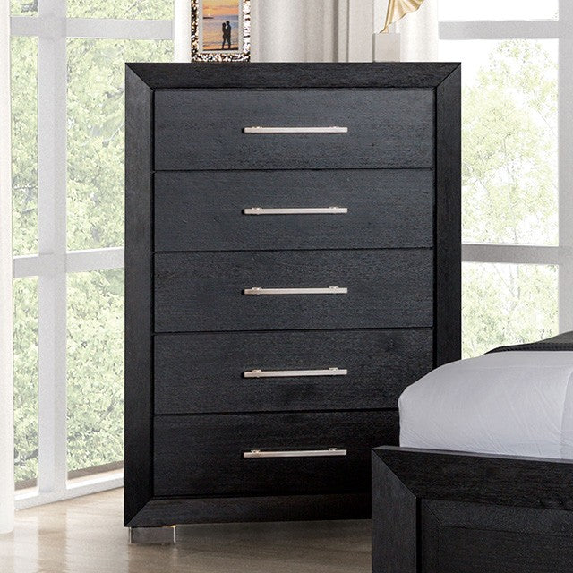 FM7415BK-C Ashbourne black paneled finish wood 5 drawer tall chest