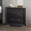 FM7415BK-N Ashbourne black paneled finish wood 2 drawer nightstand with USB plugs