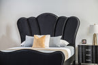 FM7416BK-4PC 4 pc Eleanora black finish wood fabric tufted channel headboard queen bedroom set