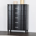 FM7416BK-C  Eleanora black finish wood rounded fronts crystal like handles 5 drawer tall chest