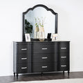 FM7416BK-D  Eleanora black finish wood rounded fronts crystal like handles 9 drawer dresser