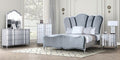 FM7416SV-4PC 4 pc Eleanora silver finish wood fabric tufted headboard queen bedroom set