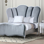 FM7416SV-4PC 4 pc Eleanora silver finish wood fabric tufted headboard queen bedroom set