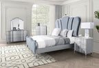 FM7416SV-4PC 4 pc Eleanora silver finish wood fabric tufted headboard queen bedroom set
