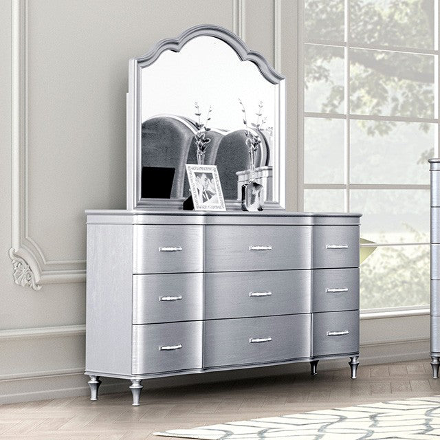 FM7416SV-D  Eleanora silver finish wood 9 drawer dresser crystal like handles