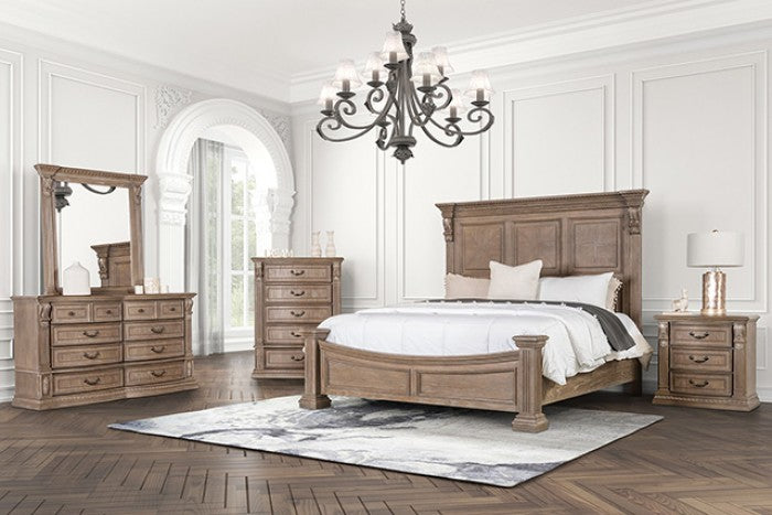 FM7418AK-4PC 4 pc Sevenoaks antique oak finish wood panel headboard queen bedroom set
