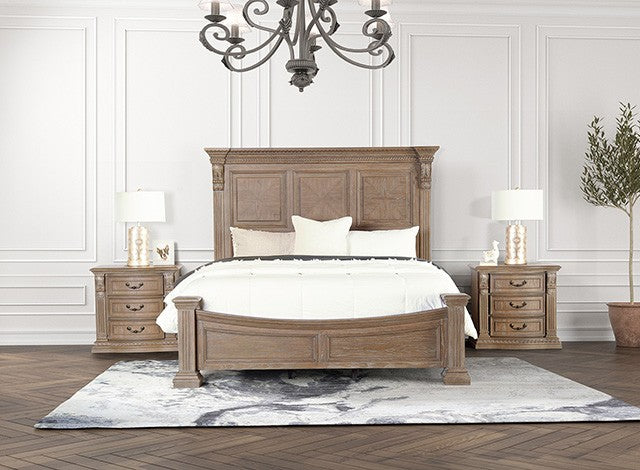 FM7418AK-4PC 4 pc Sevenoaks antique oak finish wood panel headboard queen bedroom set