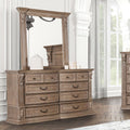 FM7418AK-D  Sevenoaks antique oak finish dentile moldings reeded posts detailing 8 drawer dresser