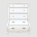 FM7419WH-C Valentini white finish wood ornate carved curved design 5 drawer tall chest